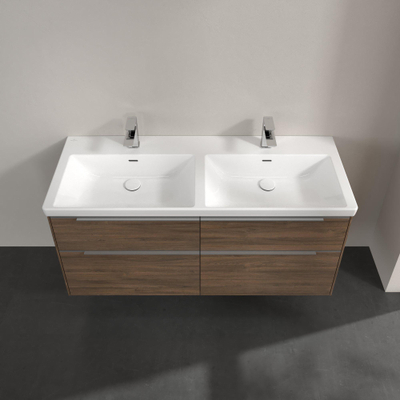Villeroy & Boch Subway 3.0 wastafelonderbouwkast - met 4 laden - met grepen aluminium glanzend - 127.2x57.6x47. - Arizona Oak (hout)