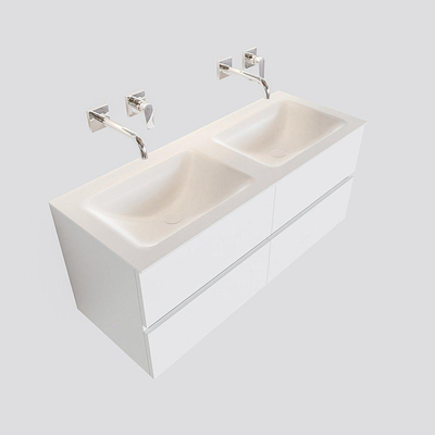 ENSEMBLE DE MEUBLE MONDIAZ VICA - 120 cm - 4 tiroirs - lavabo Cloud double - 0 trous de robinet - solid surface talc
