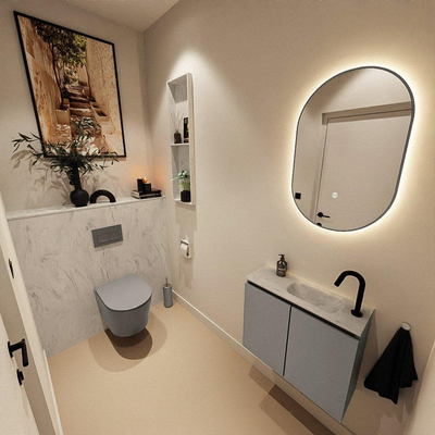 MONDIAZ TURE-DLUX 60cm toiletmeubel Smoke. EDEN wastafel Opalo positie rechts. Met 1 kraangat.