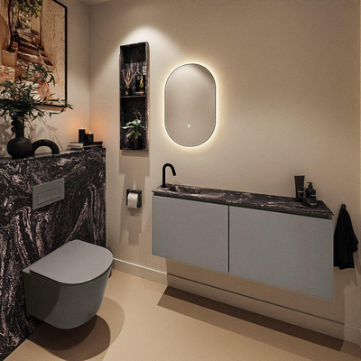 MONDIAZ TURE-DLUX Meuble de toilettes 120 cm Smoke. Lavabo EDEN Lava position à gauche. Avec 1 trou de robinet.