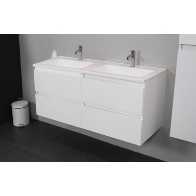 Basic Bella Meuble avec lavabo acrylique 120x55x46cm 2 trous de robinet avec miroir Blanc brillant