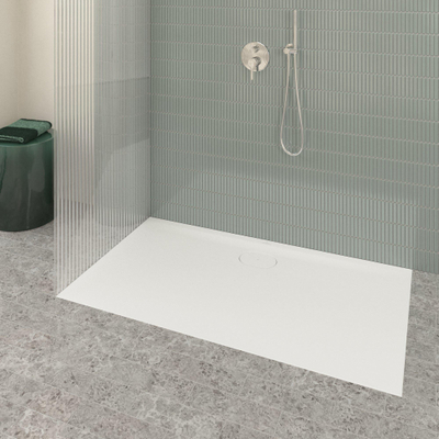 Villeroy & Boch Ecora douchebak - 140x80x3.5cm - afvoer lange zijde - stone white (wit)