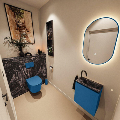 MONDIAZ TURE-DLUX Meuble de toilettes 40 cm Jeans. Lavabo EDEN Lava position droite. Avec 1 trou de robinet.