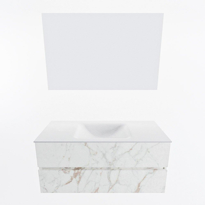 Mondiaz VICA ensemble de meuble de salle de bain - 110cm - meuble sous-vasque carrara - 2 tiroirs - lavabo cloud milieu - 1 trou de robinet - couleur talc - miroir LED - version XL 60cm haut