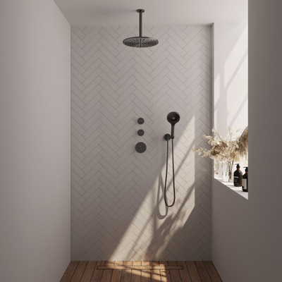 Brauer Gunmetal Edition Ensemble de douche pluie encastré - douche principale 30 cm - bras plafond - 3 boutons lisses - douchette ronde 3 positions - PVD - gunmetal brossé