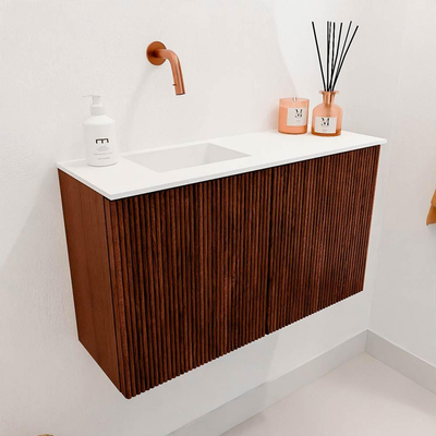 Mondiaz JOYA 70cm toiletmeubel - kleur Ruby - Wastafel FAYE positie Links Zonder kraangat kleur Talc.