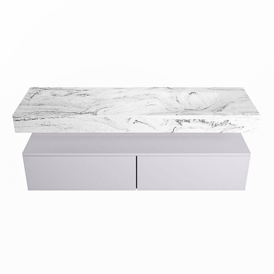 Mondiaz ALAN-DLUX Ensemble de meuble - 150cm - meuble Cale mat - 2 tiroirs - Lavabo Cloud Glace suspendu - vasque Droite - 1 trou de robinet