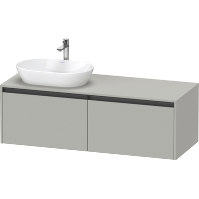 Duravit Ketho 2 meuble bas pour lavabo incl. plan de toilette avec 2 tiroirs pour vasque à gauche 140x55x45.9cm avec poignées anthracite gris béton mat