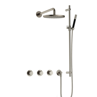 Hotbath Cobber IBS70 Regendoucheset - inbouw - 38.5cm wandarm - 20cm ronde hoofddouche - staafhanddouche - glijstang - geborsteld nikkel (RVS)