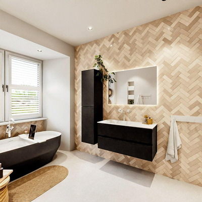 MONDIAZ VICA meuble sous lavabo 100cm Urban 2 tiroirs. Lavabo CLOUD gauche 1 trou de robinet, couleur Talc.