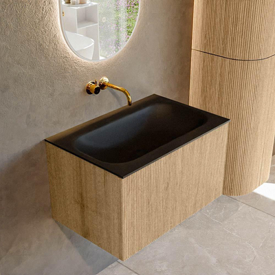 MONDIAZ KURVE 70cm Meuble salle de bain - couleur Oak - 1 tiroir - vasque BIG SMALL centre - sans trous de robinet - Urban