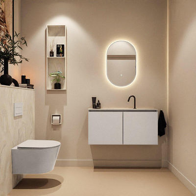 MONDIAZ TURE-DLUX Meuble toilette - 100cm - Linen - EDEN - vasque Ostra - position centrale - 1 trou de robinet