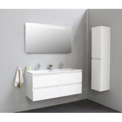Basic Bella Meuble salle de bains avec lavabo acrylique avec miroir et éclairage Blanc 120x55x46cm 2 trous de robinet Blanc brillant