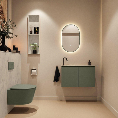 MONDIAZ TURE-DLUX Meuble toilette - 80cm - Army - EDEN - vasque Opalo - position gauche - 1 trou de robinet