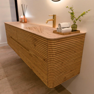 Mondiaz CIRO-DLUX Badkamermeubelset - 180x45x50cm - Solid surface wastafel Arena - 1 wasbak Rechts - 1 kraangat - 4 lades - Oak