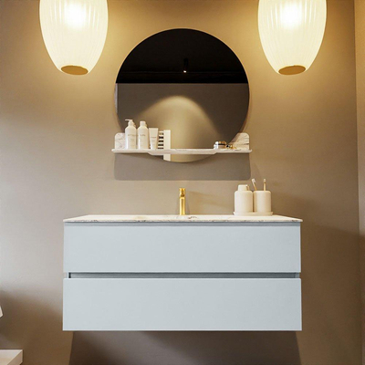 Mondiaz VICA-DLUX Ensemble de meuble de salle de bain - 110cm - meuble sous-vasque argile - 2 tiroirs - lavabo encastré nuage milieu - 1 trou de robinet - version haute 60cm - glace