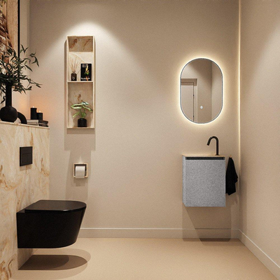 MONDIAZ TURE-DLUX Meuble toilette - 40cm - Plata - EDEN - vasque Frappe - position gauche - 1 trou de robinet