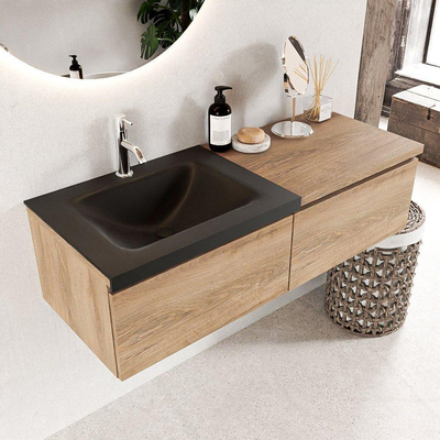 Mondiaz bukla ensemble de meubles de salle de bain 120x45x34cm 1 trou pour robinetterie lavabo à gauche surface solide urbaine sans poignée 2 tiroirs avec softclose mélamine chêne lavé