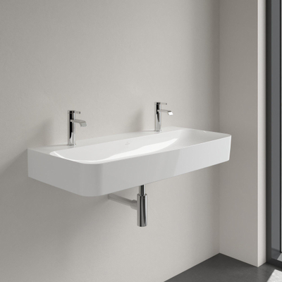 Villeroy & Boch finion wastafel - met 2 kraangaten - 100x47cm CeramicPlus - zonder overloop - White Alpine (glans wit)