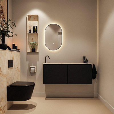 MONDIAZ TURE-DLUX Meuble toilette - 120cm - Urban - EDEN - vasque Frappe - position gauche - 1 trou de robinet