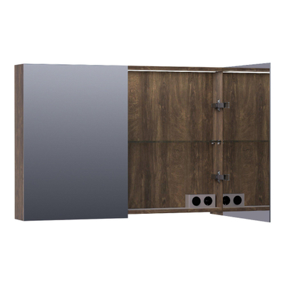 BRAUER Dual Armoire de toilette 99x70x15cm éclairage intégré rectangulaire 2 portes pivotantes MFC Burned Bark