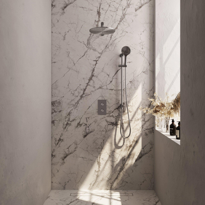 BRAUER Brushed Carving inbouw regendoucheset – Ø30 cm hoofddouche – 40 cm rechte wandarm – ronde handdouche – met omstel