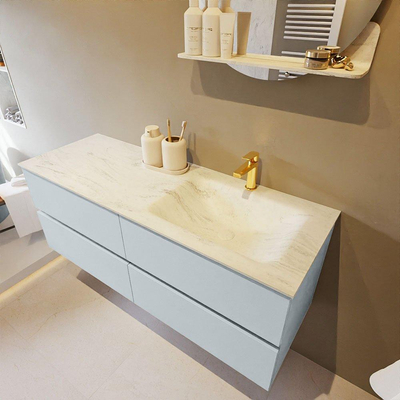 Mondiaz VICA-DLUX ensemble de meuble de salle de bain - 130cm - meuble sous-vasque argile - 4 tiroirs - lavabo encastré nuage droite - 1 trou de robinet - version haute 60cm - opalo