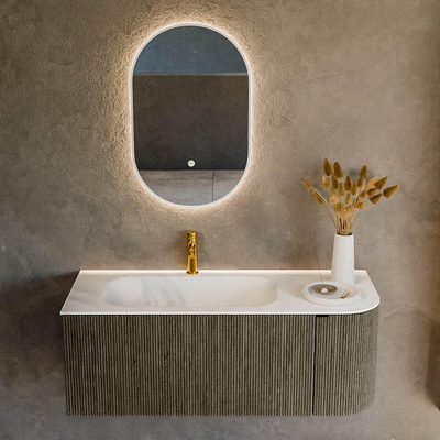 Mondiaz KURVE Ensemble meuble de salle de bains - 115x46x40cm - 1 tiroir - 1 porte - vasque solid surface - gauche - 1 trou de robinet - Shadow
