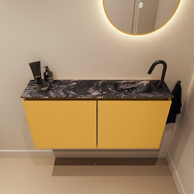 MONDIAZ TURE-DLUX 100cm toiletmeubel Ocher. EDEN wastafel Lava positie rechts. Met 1 kraangat.
