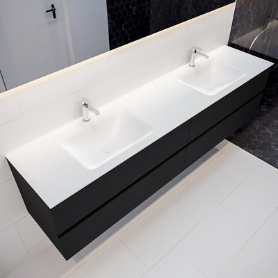 MONDIAZ VICA Ensemble de meuble salle de bain - 200cm - 4 tiroirs - lavabo Cloud double - 2 trous de robinet - solid surface urban