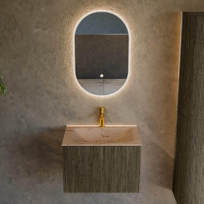 MONDIAZ KURVE-DLUX Meuble de salle de bains 60cm couleur Shadow avec 1 tiroir et 0 portes. Lavabo CLOUD Milieu 1 trou de robinet Arena.