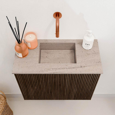 Mondiaz JOYA-DLUX 50cm toiletmeubel - kleur Walnut - Wastafel FAYE positie Midden Zonder kraangat kleur Saba.