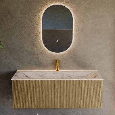 MONDIAZ KURVE-DLUX 120cm badmeubel kleur Dusk met 1 lade en 0 deuren. Wastafel BIG LARGE Midden 1 kraangat Nata.