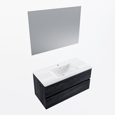 Mondiaz VICA ensemble de meuble de salle de bain - 100cm - meuble sous-vasque Antracite - 2 tiroirs - lavabo denia milieu - 1 trou de robinet - couleur Blanc Brillant - miroir LED - version XL 60cm haut