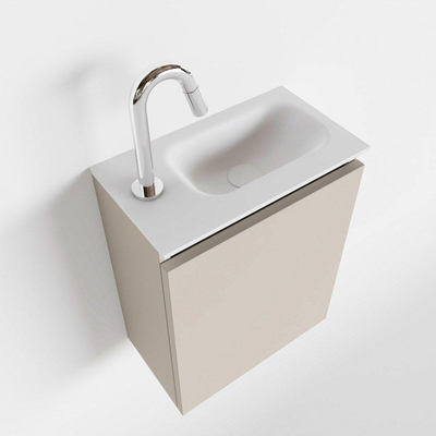 MONDIAZ TURE Kit lave-mains - 40x23x50cm - 1 trou de robinet - 1 porte - lin mat - Lavabo à droite - Solid Surface Blanc