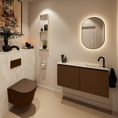 MONDIAZ TURE-DLUX Meuble toilette - 100cm - Rust - EDEN - vasque Ostra - position droite - 1 trou de robinet