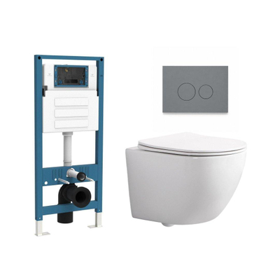 QeramiQ Dely Swirl Compact Ensemble WC - réservoir encastré QeramiQ flush - abattant fin - plaque de commande en plastique gris clair - boutons rectangulaires - blanc brillant