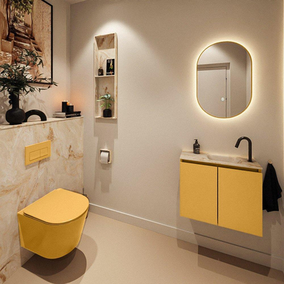 MONDIAZ TURE-DLUX 60cm toiletmeubel Ocher. EDEN wastafel Frappe positie rechts. Met 1 kraangat.