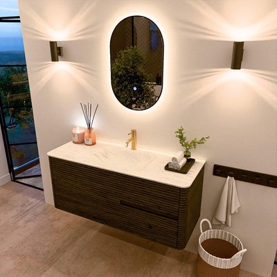 Mondiaz CIRO-DLUX Meuble de salle de bains - 120x45x50cm - Plan-vasque Solid surface Opalo - 1 vasque centrale - 1 trou de robinet - 2 tiroirs - Shadow