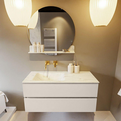 Mondiaz VICA-DLUX ensemble de meuble de salle de bain - 110cm - meuble sous lavabo lin - 2 tiroirs - lavabo encastré cloud gauche - sans trous de robinet - miroir modèle spot - version XL 60cm de haut - opalo