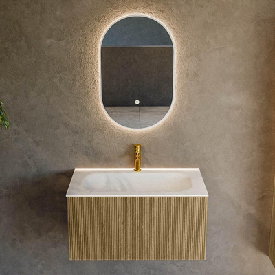 Mondiaz KURVE Badkamermeubelset - 80x46x40cm - 1 lade - wastafel solid surface - midden - 1 kraangat - Dusk