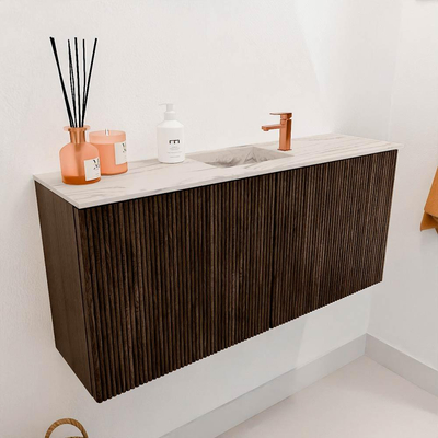 Mondiaz JOYA-DLUX 90cm toiletmeubel - kleur Walnut - Wastafel FAYE positie Midden 1 kraangat kleur Nata.