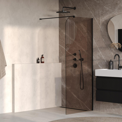 BRAUER Orion Paroi de douche à l'italienne - 100x200cm - verre bronze - revêtement en verre - Noir mat