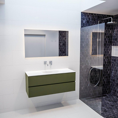 MONDIAZ VICA Ensemble de meuble salle de bain - 120cm - 2 tiroirs - lavabo Moon central - 0 trous de robinet - solid surface army