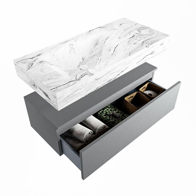 Mondiaz ALAN-DLUX Ensemble de meuble - 100cm - meuble Plata mat - 1 tiroir - Lavabo Cloud Glace suspendu - vasque Gauche - 1 trou de robinet