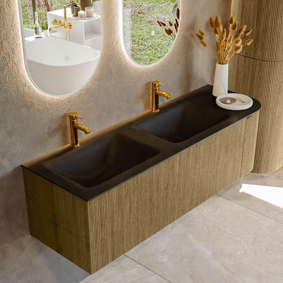 Mondiaz KURVE Badkamermeubelset - 145x46x40cm - 1 lade - 1 deur - wastafel solid surface - dubbel / links - 2 kraangaten - Dusk