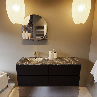 Mondiaz VICA-DLUX ensemble de meuble de salle de bain - 130cm - meuble sous-vasque urbain - 4 tiroirs - lavabo encastré cloud gauche - 1 trou de robinet - version haute de 60cm - lave