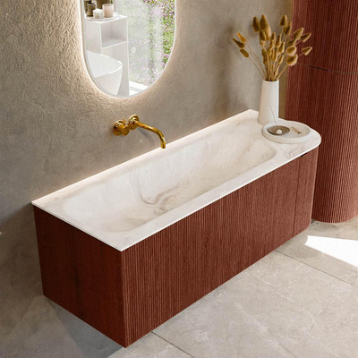 Mondiaz KURVE-DLUX Badkamermeubelset - 125x46x40cm - 1 lade - 1 deur - wastafel solid surface - links - zonder kraangat - Ruby