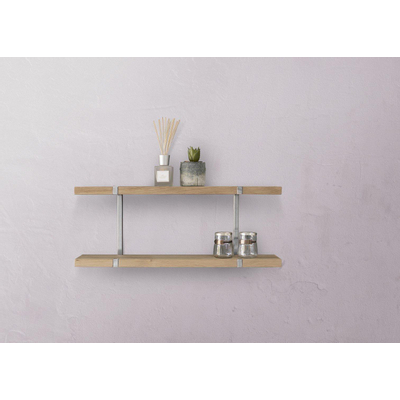 LoooX Wood wandplank duo 60x28x15cm met RVS geborsteld ophanging eiken old grey/RVS