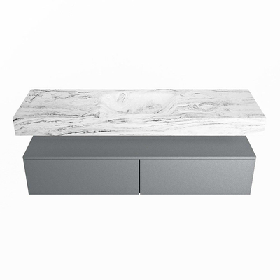 MONDIAZ ALAN - DLUX Badkamermeubelset - 150cm - onderkast - Plata - 2 lades - vrijhangende wastafel - wasbak midden - 1 kraangat - Glace